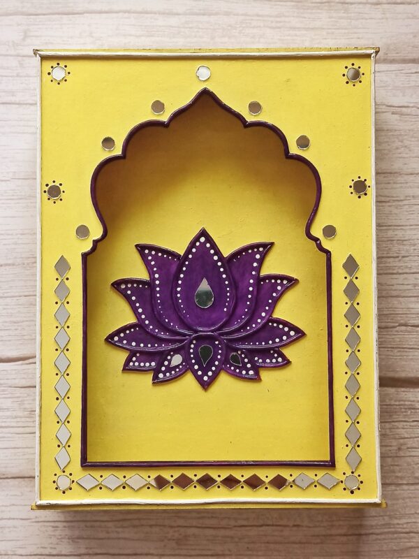 Lippan Art Lotus Jharokha Box - Yellow and Purple color - Art By Anagha