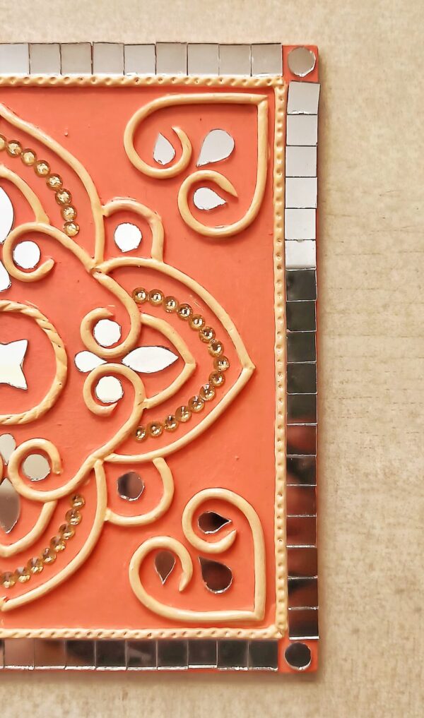 Square Lippan Art - Coral Color - Art By Anagha.
