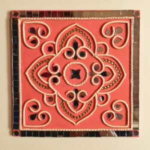 Square Lippan Art - Coral Color - Art By Anagha.