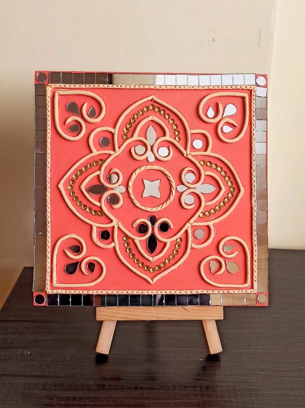 Square Lippan Art - Coral Color - Art By Anagha.