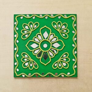 Green Color Lippan Art Tile - Art By Anagha