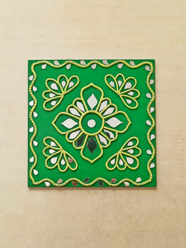 Green Color Lippan Art Tile - Art By Anagha
