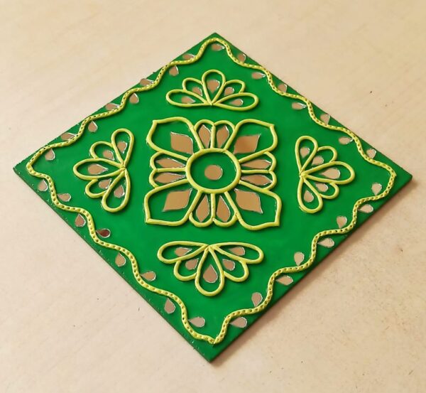 Green Color Lippan Art Tile - Art By Anagha