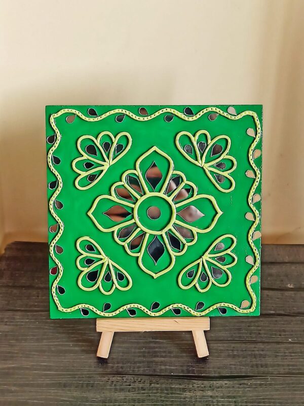 Green Color Lippan Art Tile - Art By Anagha